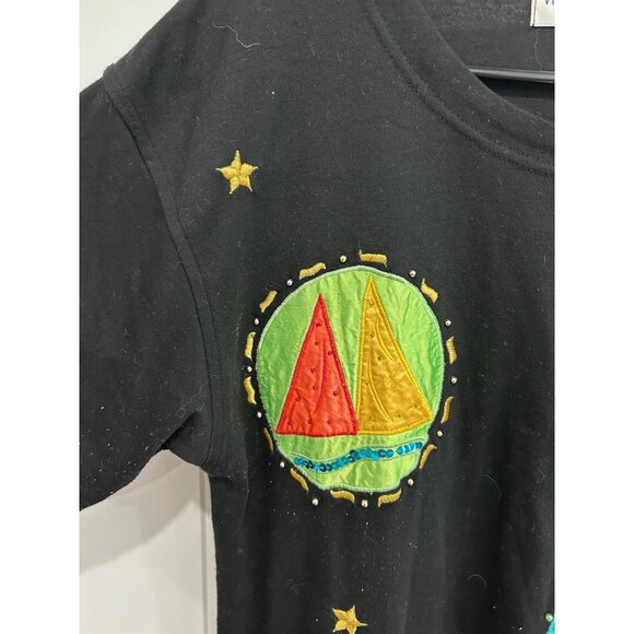 Vintage Victoria Harbour Black Short Sleeve T Shirt Embroidered Nautical Sz S - Picture 4 of 9
